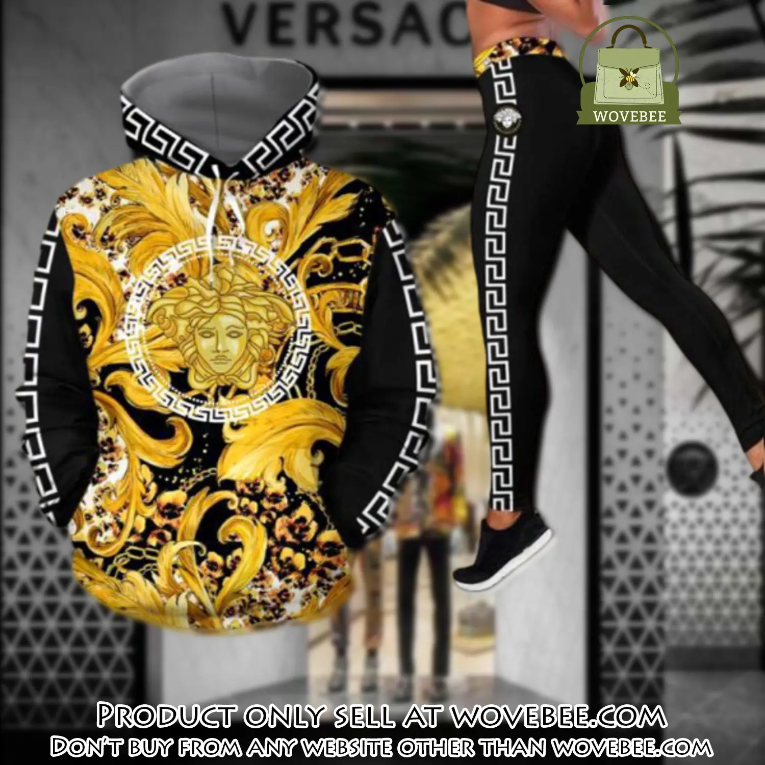 Gianni versace black gold hoodie legging set luxury for women wvb5817549